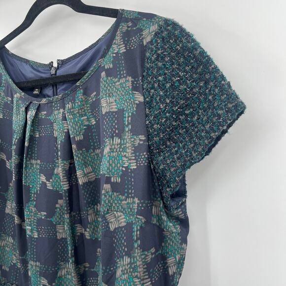 TALBOTS Tweed Dress Sz 16P Blue Green Dark Academia Mixed Media Metallic Preppy - Picture 4 of 13